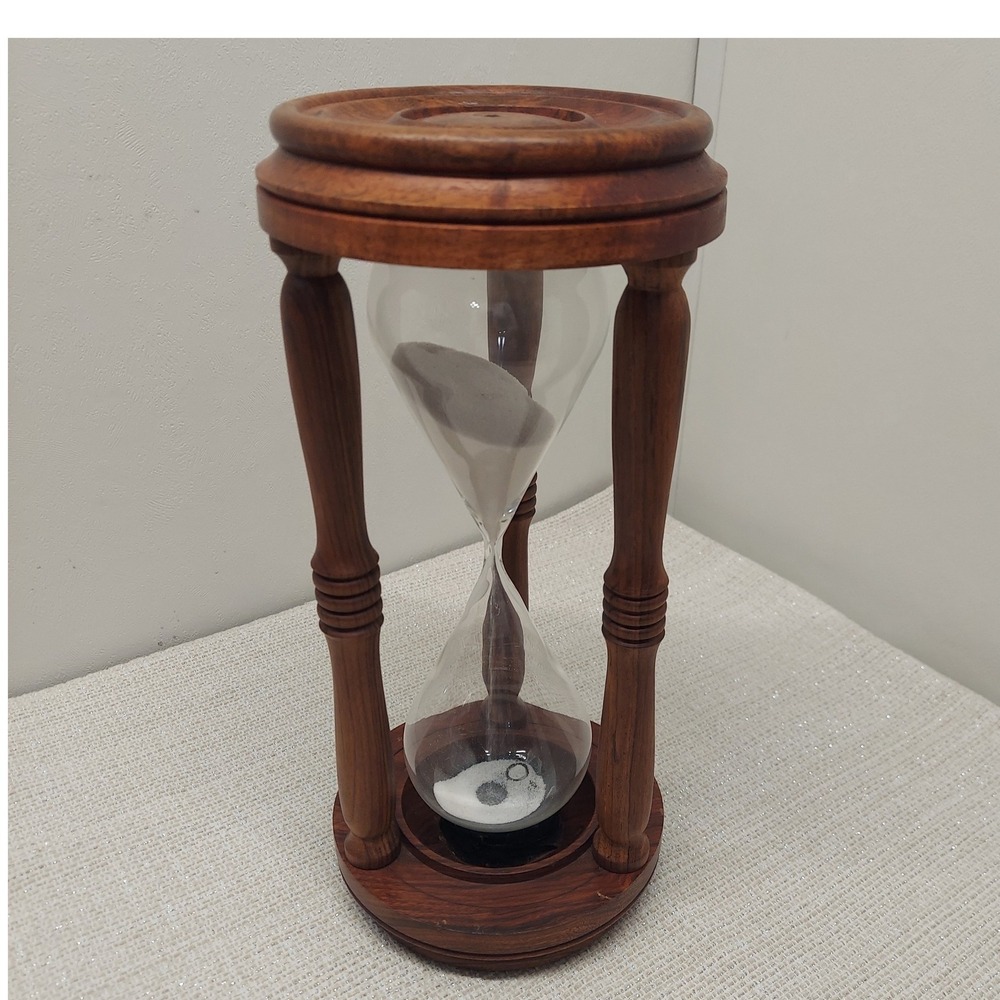 Large 13" Vintage Style Decorative Hourglass White Sand Timer Wood